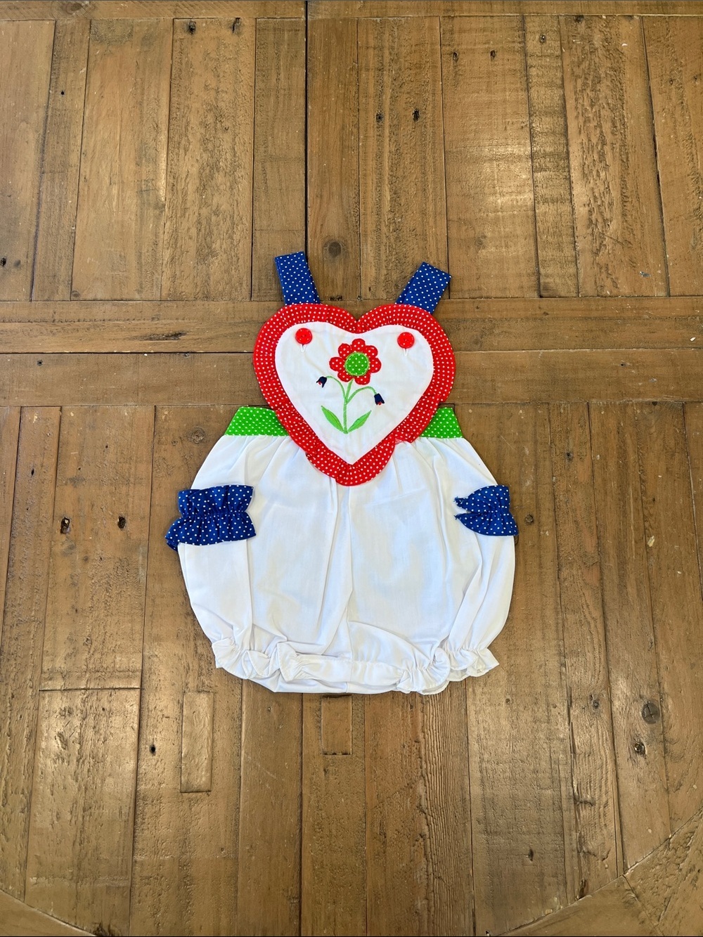 Vintage tiny togs flower embroidered ruffled heart bubble romper 12 months